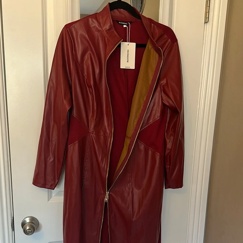 NWT- BloomChic Burgundy Pleather Dress with Gold Zipper - Picture 7 of 7